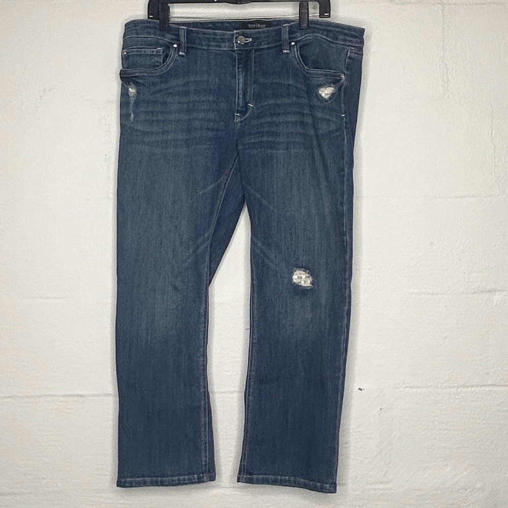 White House Black Market Jeans Blue Distressed Cropped Leg Sequined Size 14 WHBM